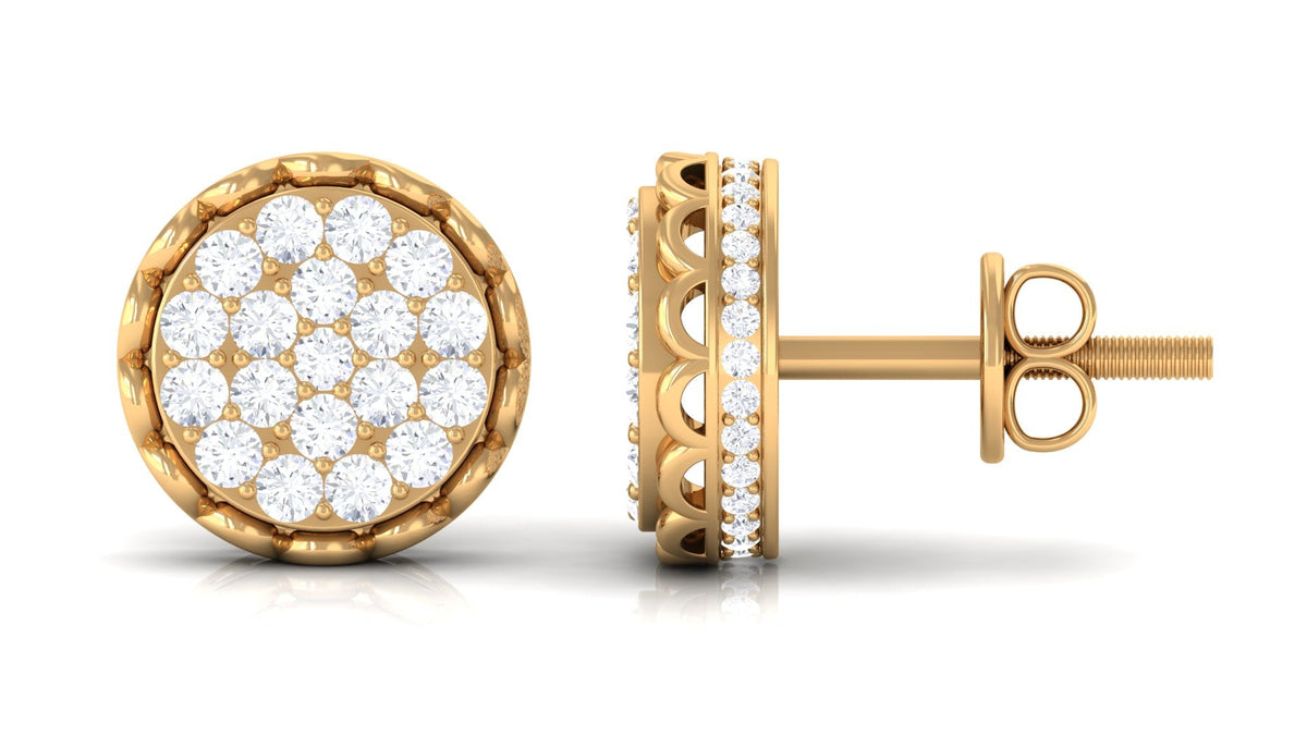 Natural Diamond Cluster Stud Earrings with Screw Back