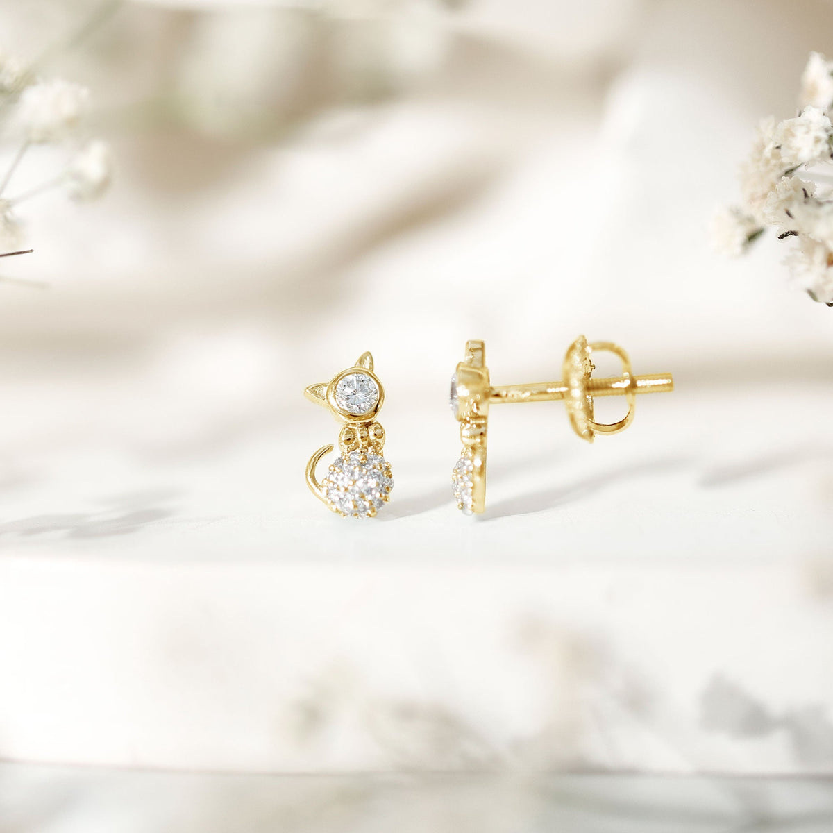 Certified Diamond Cat Kitty Earrings