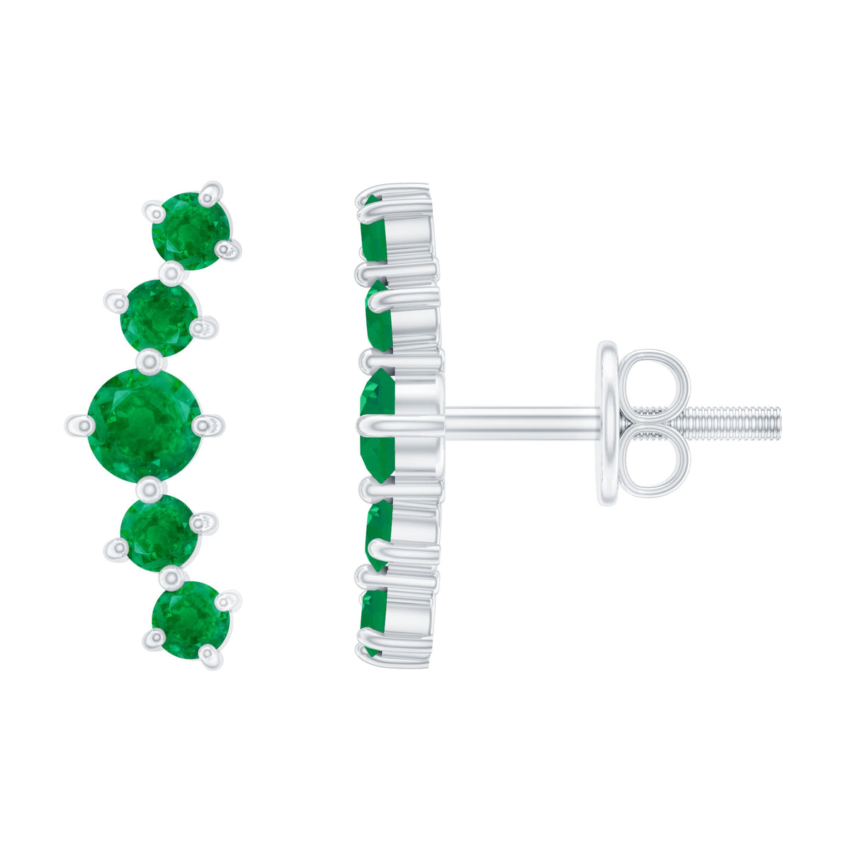 Graduated Natural Emerald Ear Climber Earrings for Women