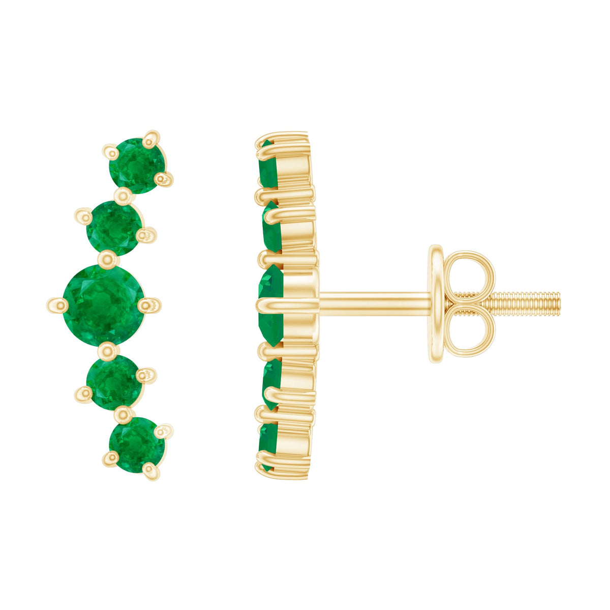 Graduated Natural Emerald Ear Climber Earrings for Women