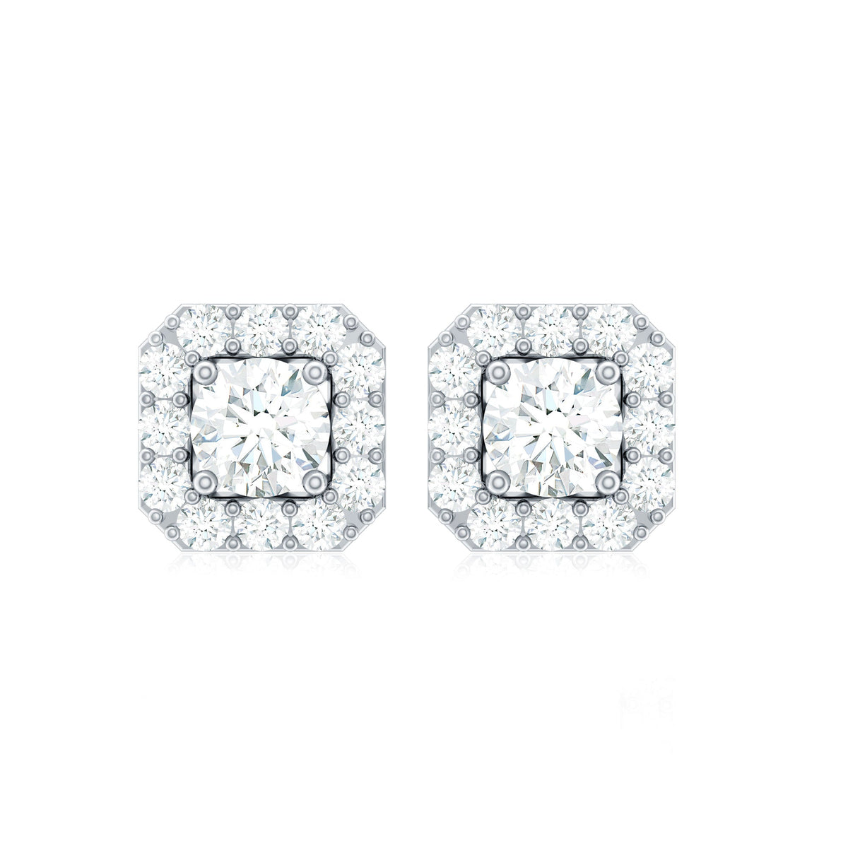 Minimalist Natural Diamond Halo Stud Earrings with Screw Back