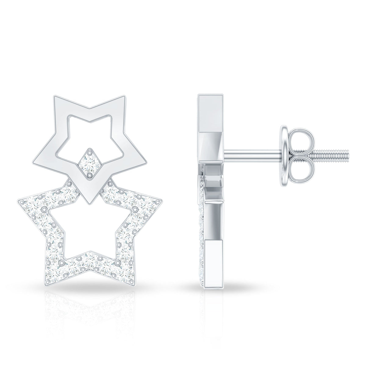 Double Star Stud Earrings with Diamond