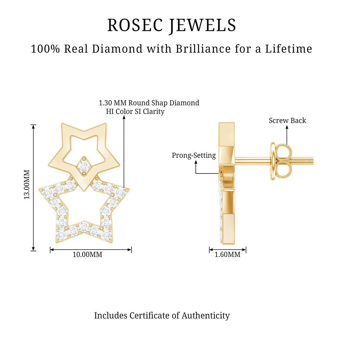 Double Star Stud Earrings with Diamond