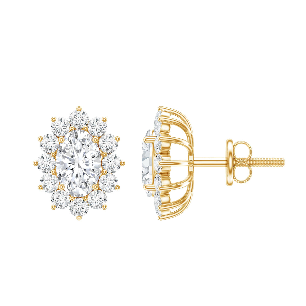 Certified Moissanite Oval Stud Earrings with Halo