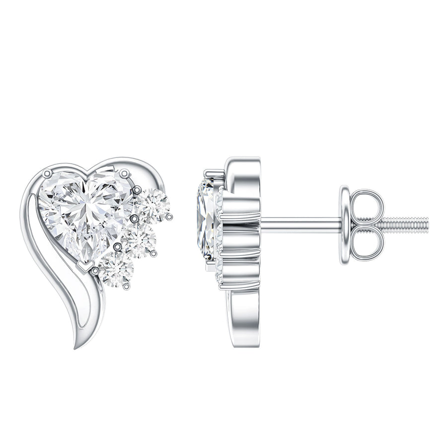 1 Carat Moissanite Heart Stud Earrings in Sterling Silver