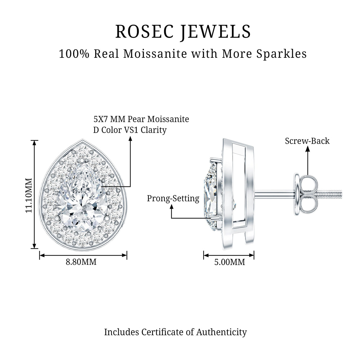Certified Pear Shape Moissanite Teardrop Earrings with Halo