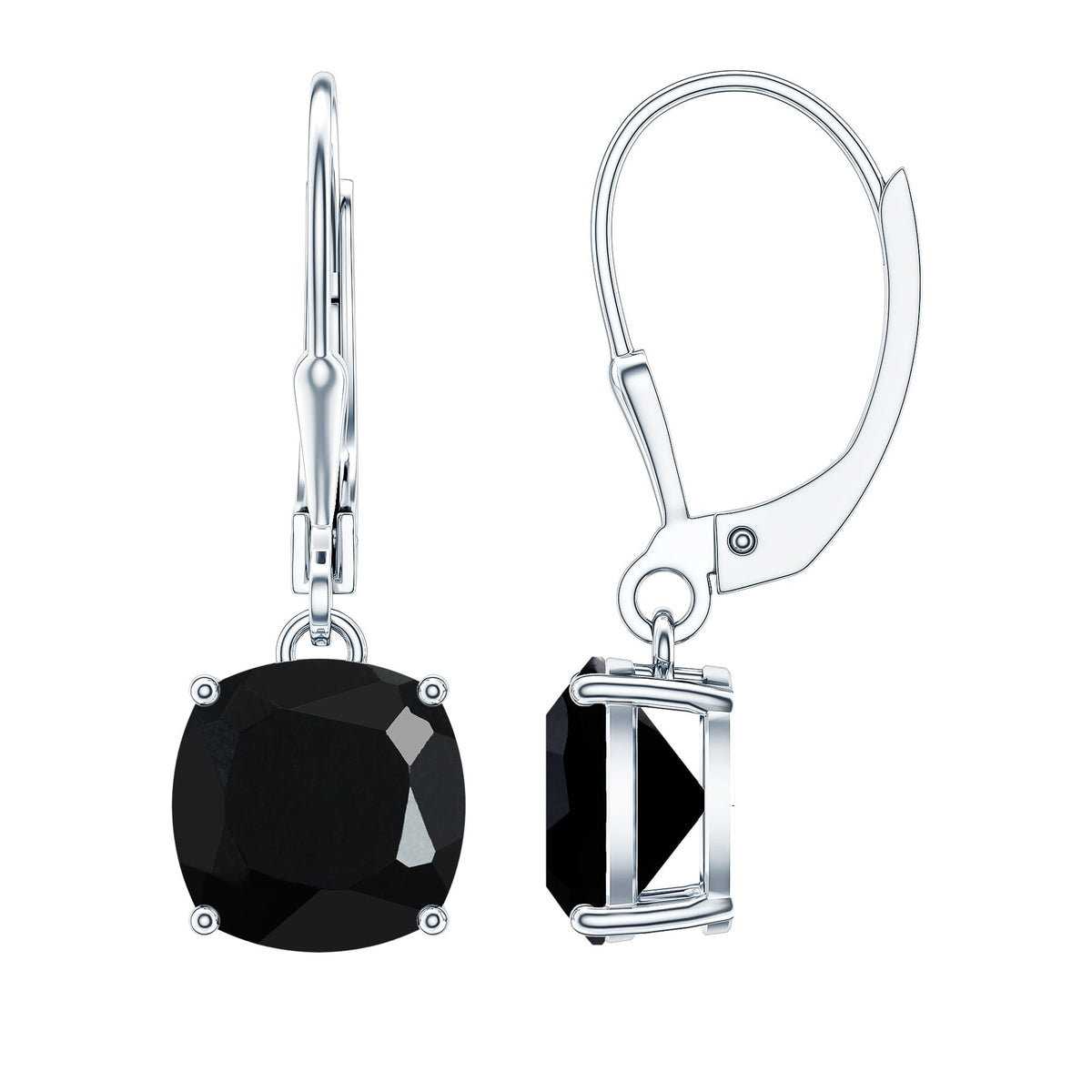 Genuine 4.2 Carat Cushion Cut Black Spinel Drop Earrings Lever Back