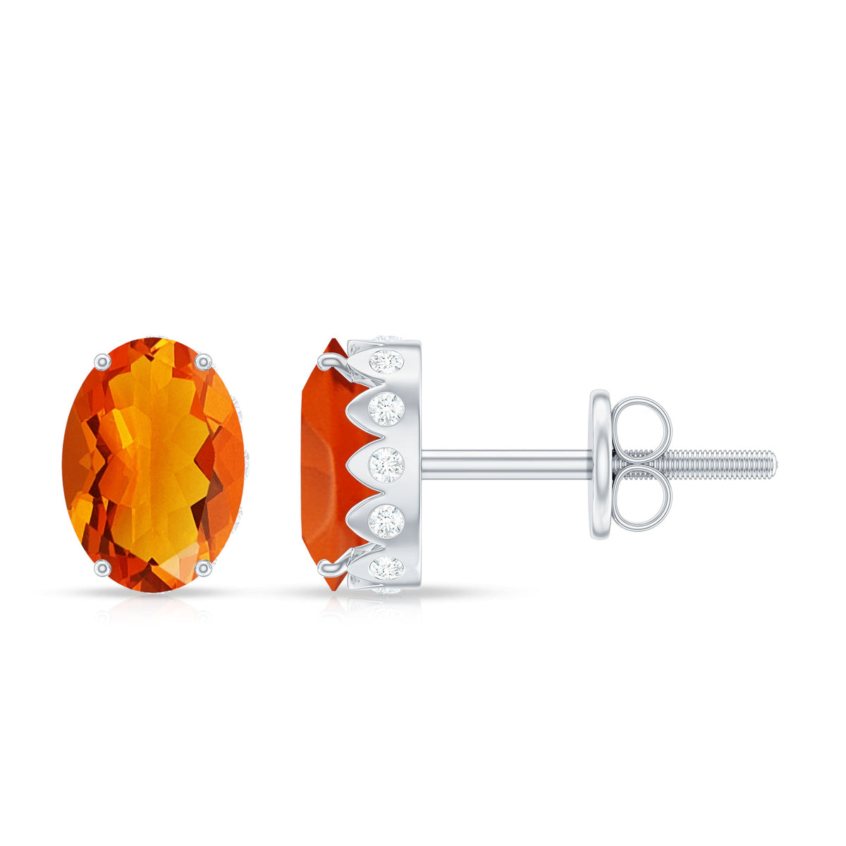 Natural Fire Opal Diamond Stud Earrings with Screw Back