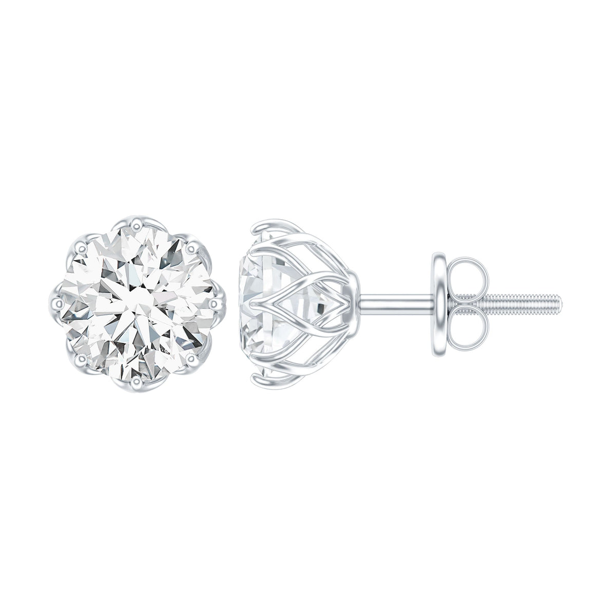 1.9 Carat Round Cut Cubic Zirconia Solitaire Stud Earrings in Silver
