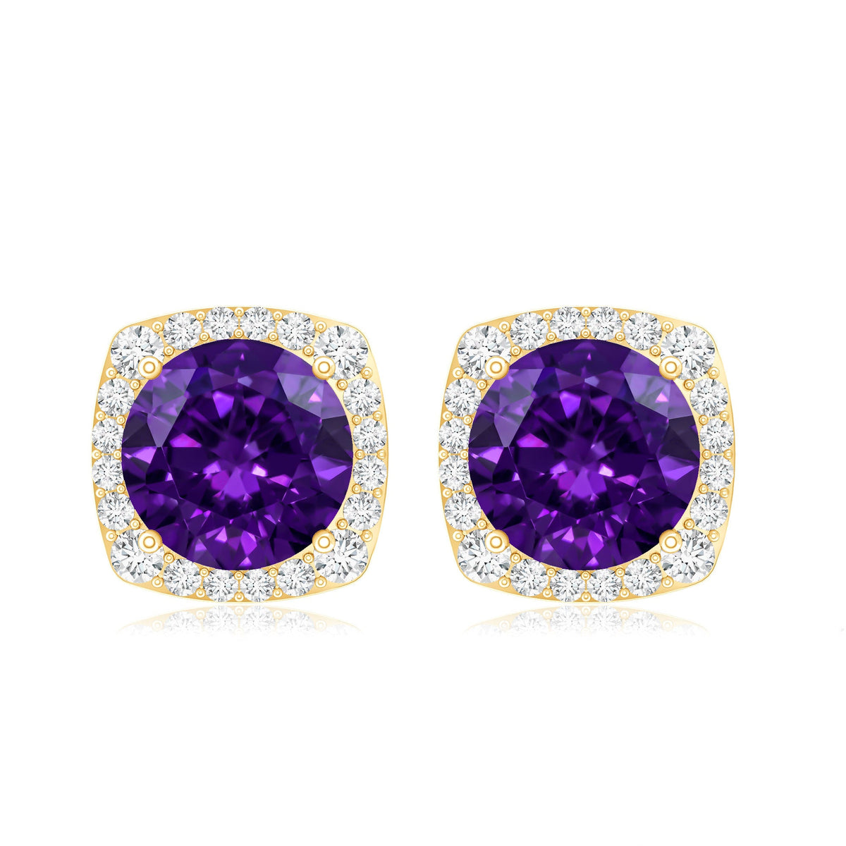 Classic Round Amethyst Halo Stud Earrings with Diamond