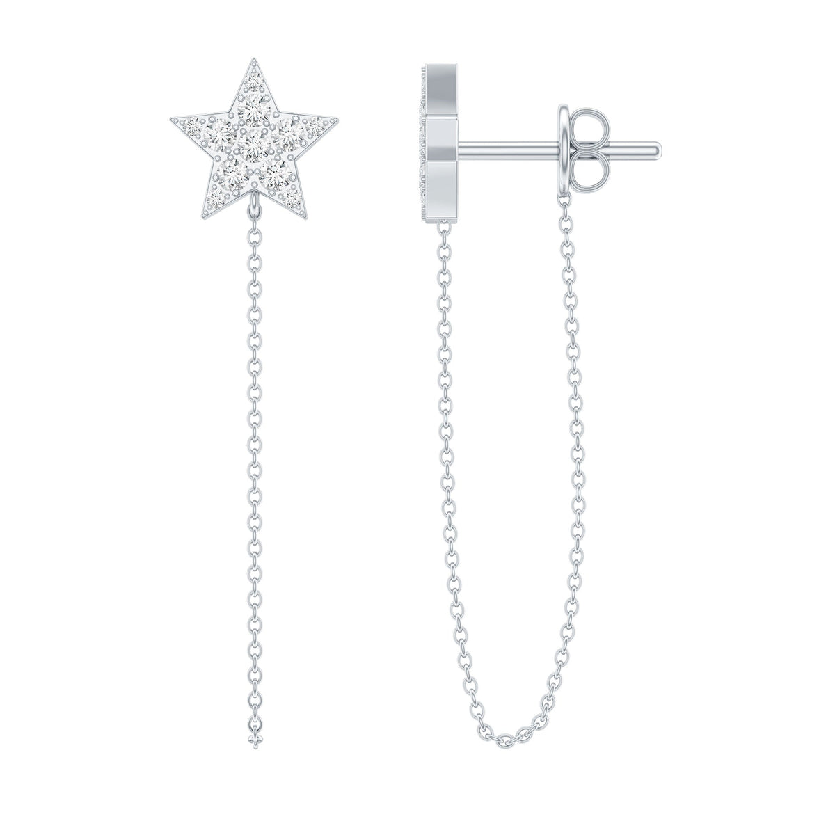 Certified Moissanite Star Chain Earrings For Women