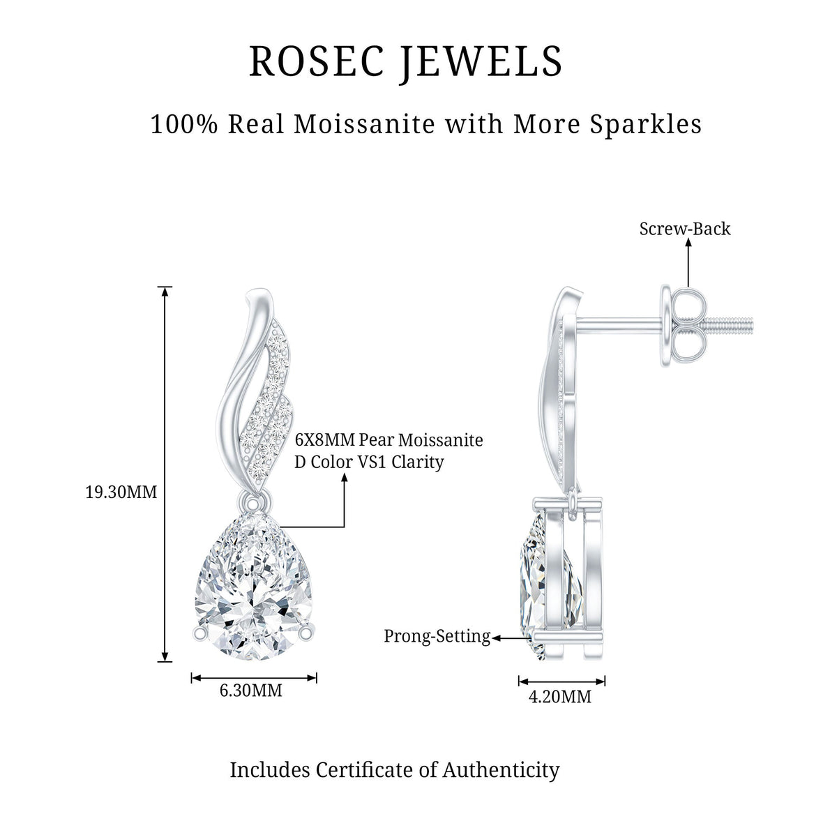 Certified 2.6 Carat Moissanite Teardrop Earrings for Wedding