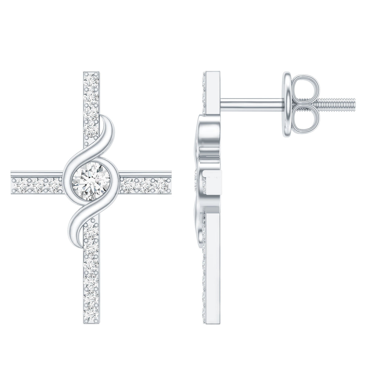 Certified Moissanite Cross Stud Earrings in Silver