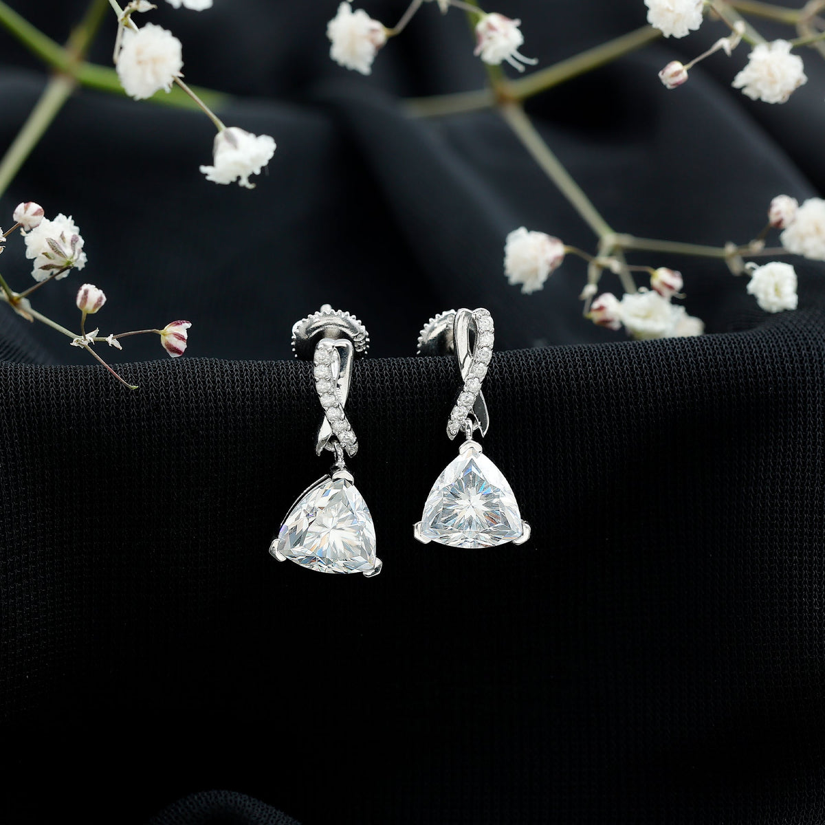 Certified 3 Carat Trilliant Cut Moissanite Infinity Drop Earrings