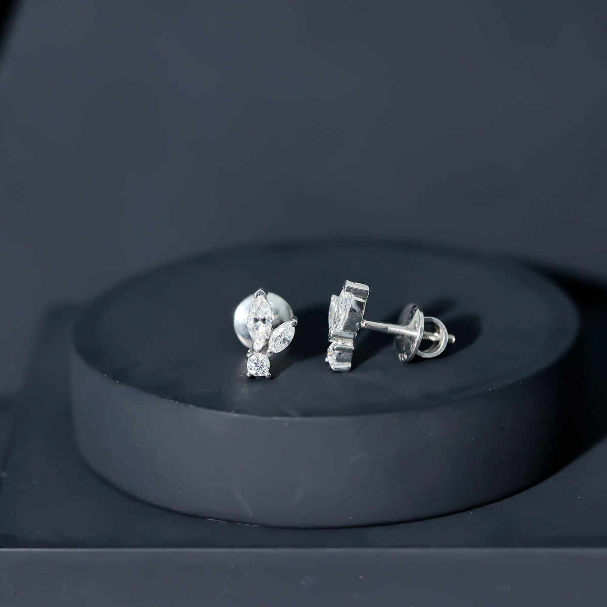 Certified Moissanite Playboy Stud Earrings in 14K Gold Plated Silver