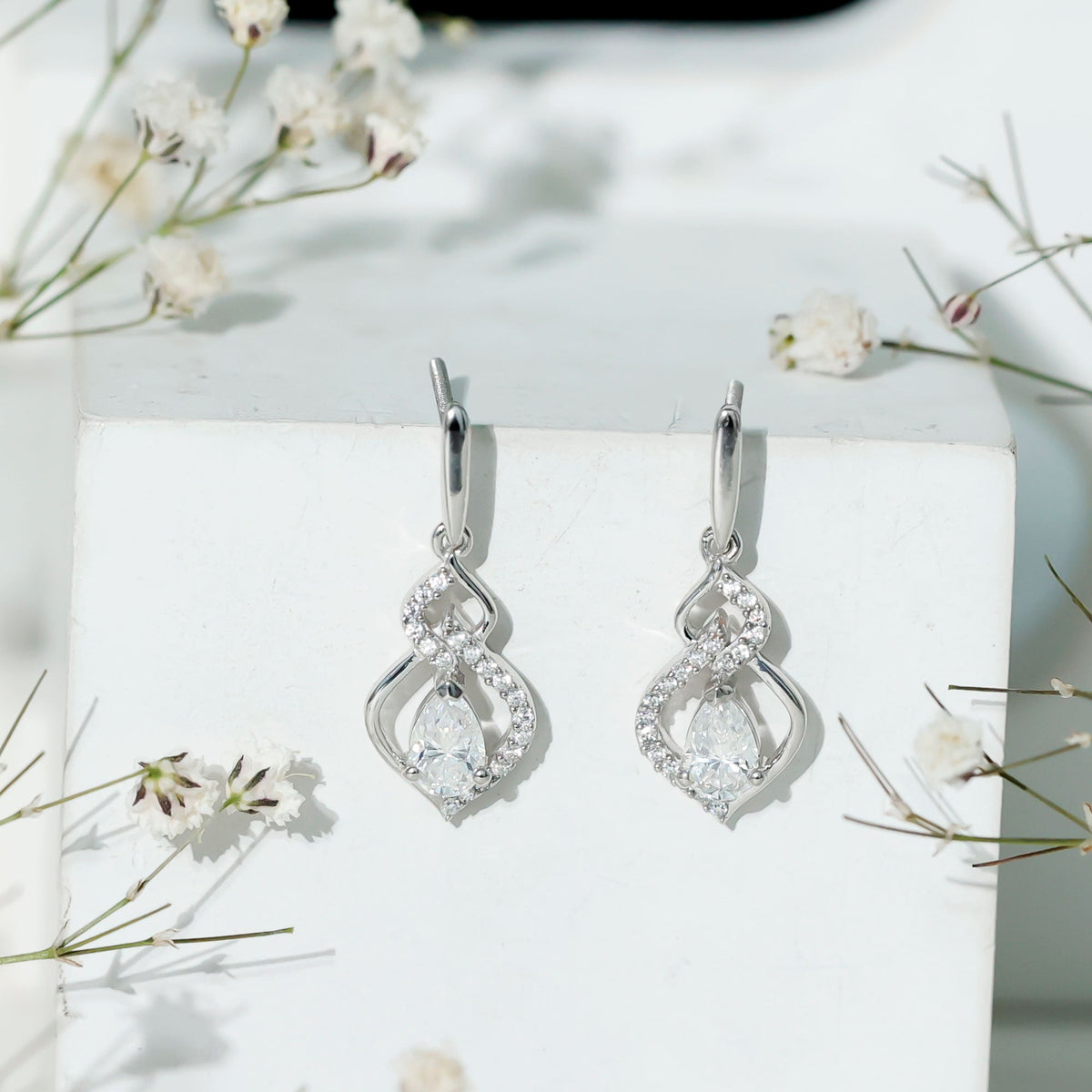 Certified 1 Carat Pear Shaped Moissanite Dangle Earrings for Wedding