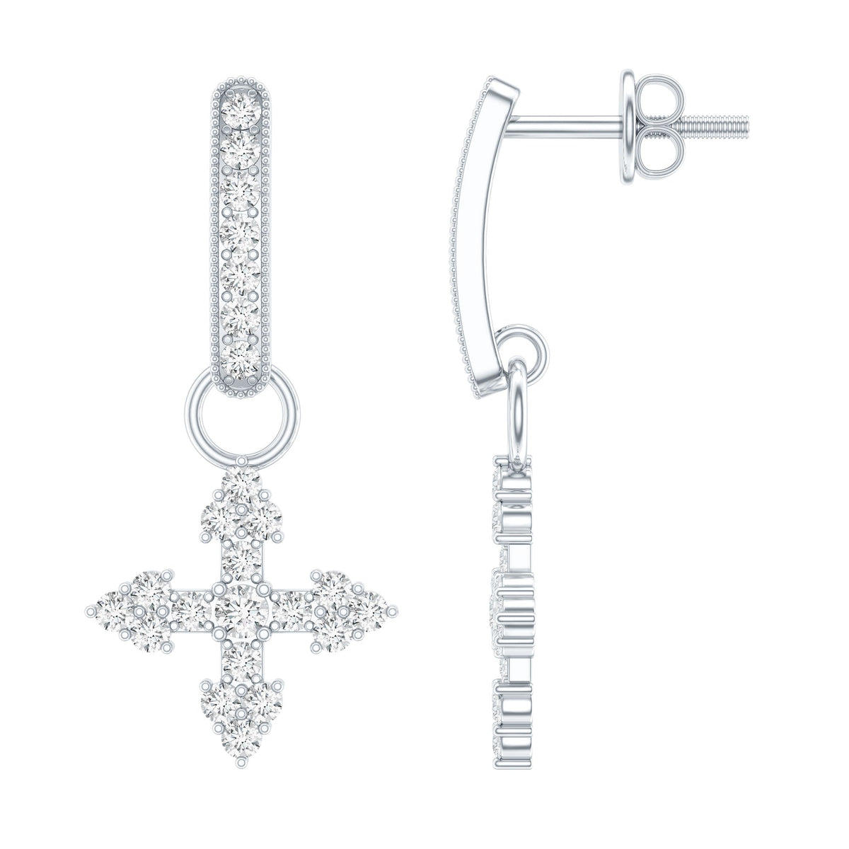 Certified Moissanite Cross Drop Earrings in Sterling Silver