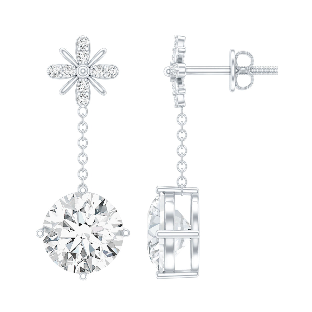 Floral Inspired 4.2 Carat Moissanite Dangling Earrings in Silver