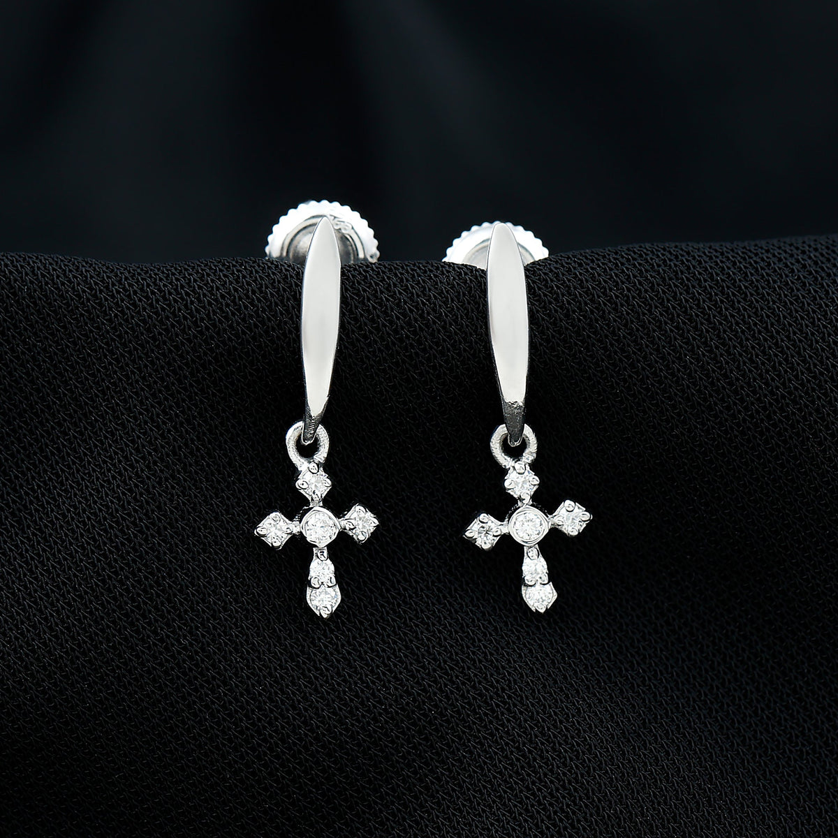 Minimalist Moissanite Cross Drop Earrings in Sterling Silver