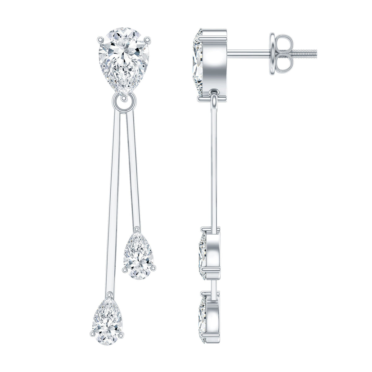 Certified Moissanite Bar Dangle Earrings in Sterling Silver