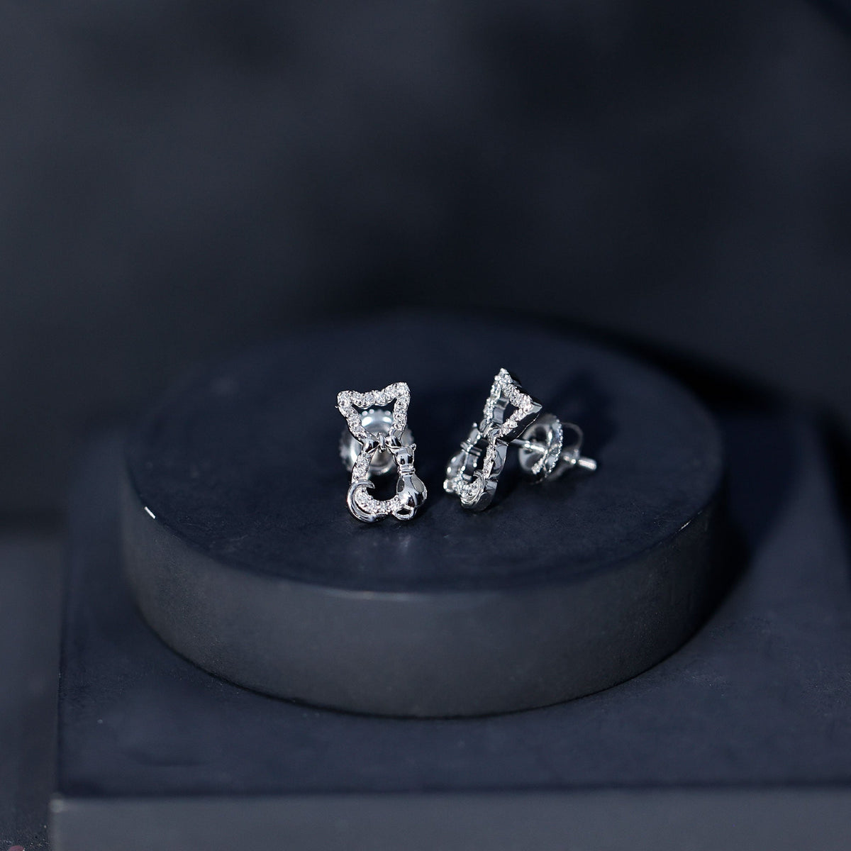 Certified Diamond Cat Stud Earrings