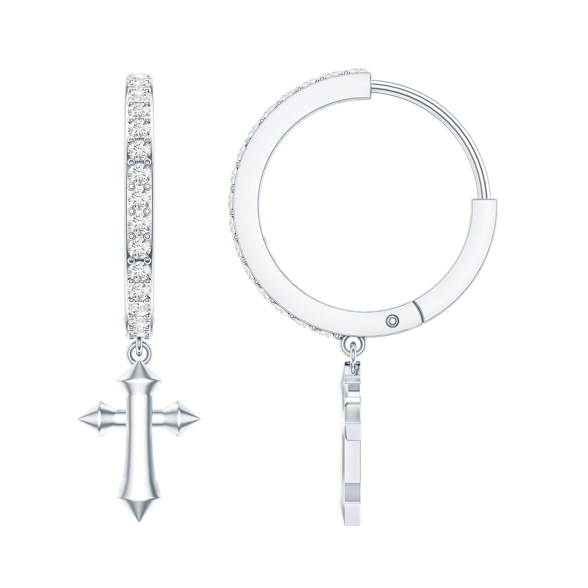 Certified Diamond Cross Drop Hoop Earrings