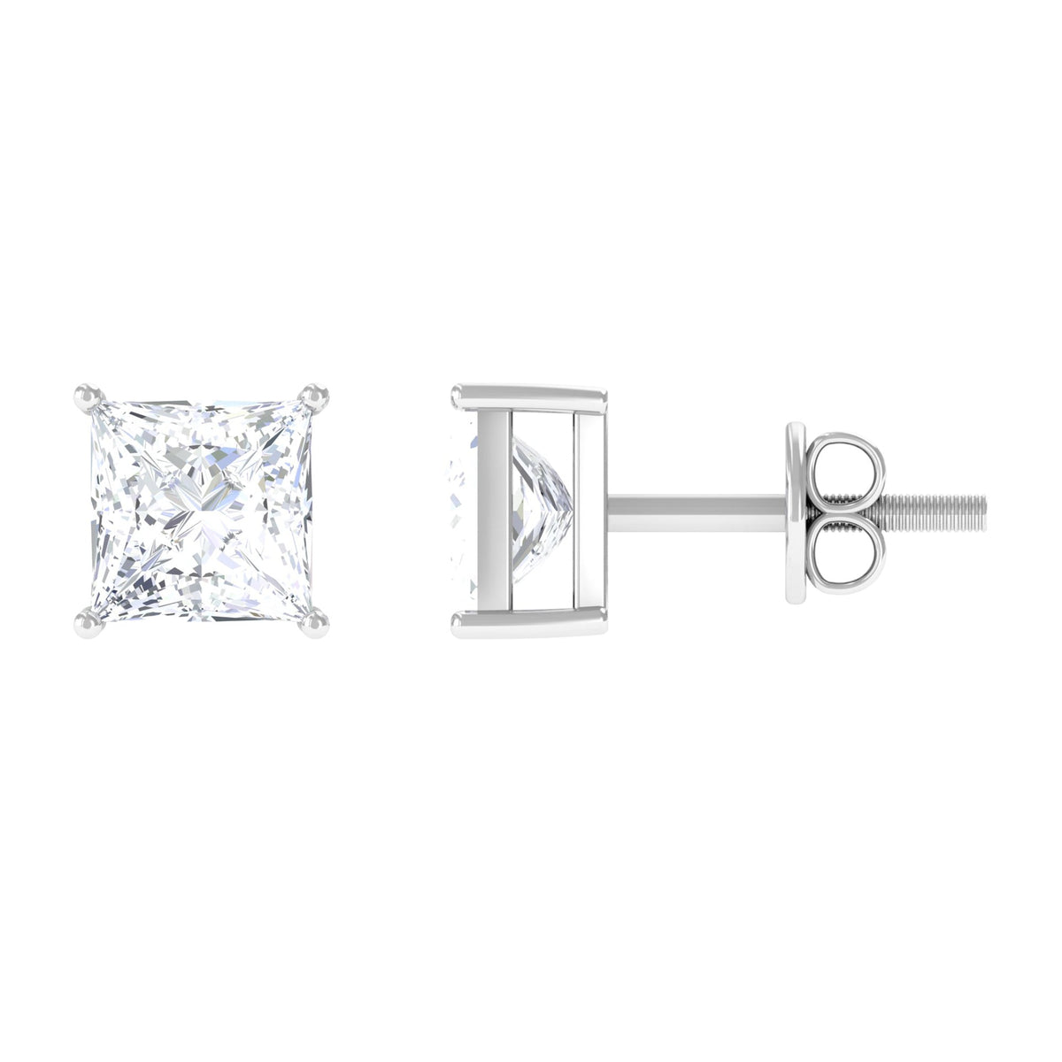 Natural Princess Cut Diamond Stud Earrings with Certificate