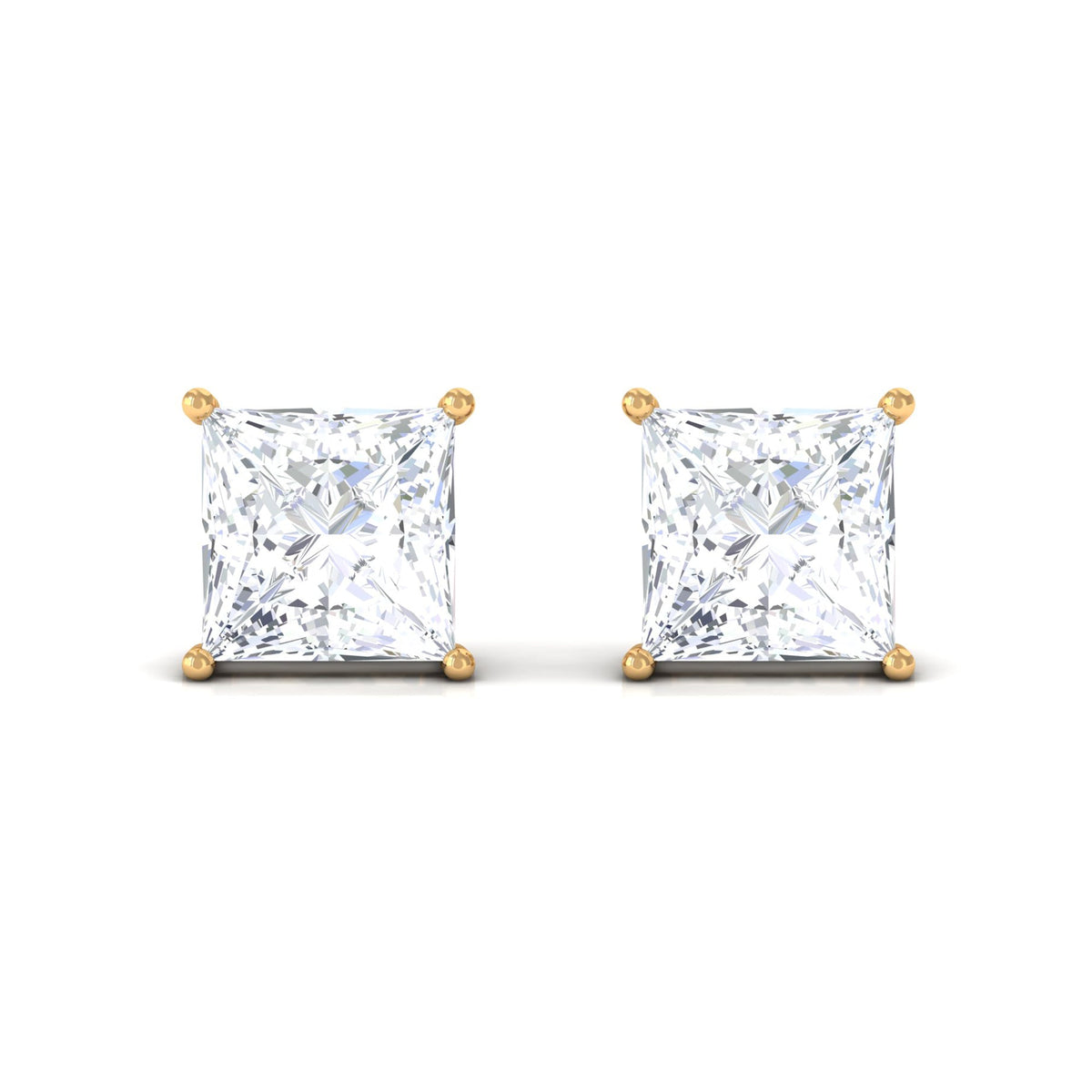 Natural Princess Cut Diamond Stud Earrings with Certificate