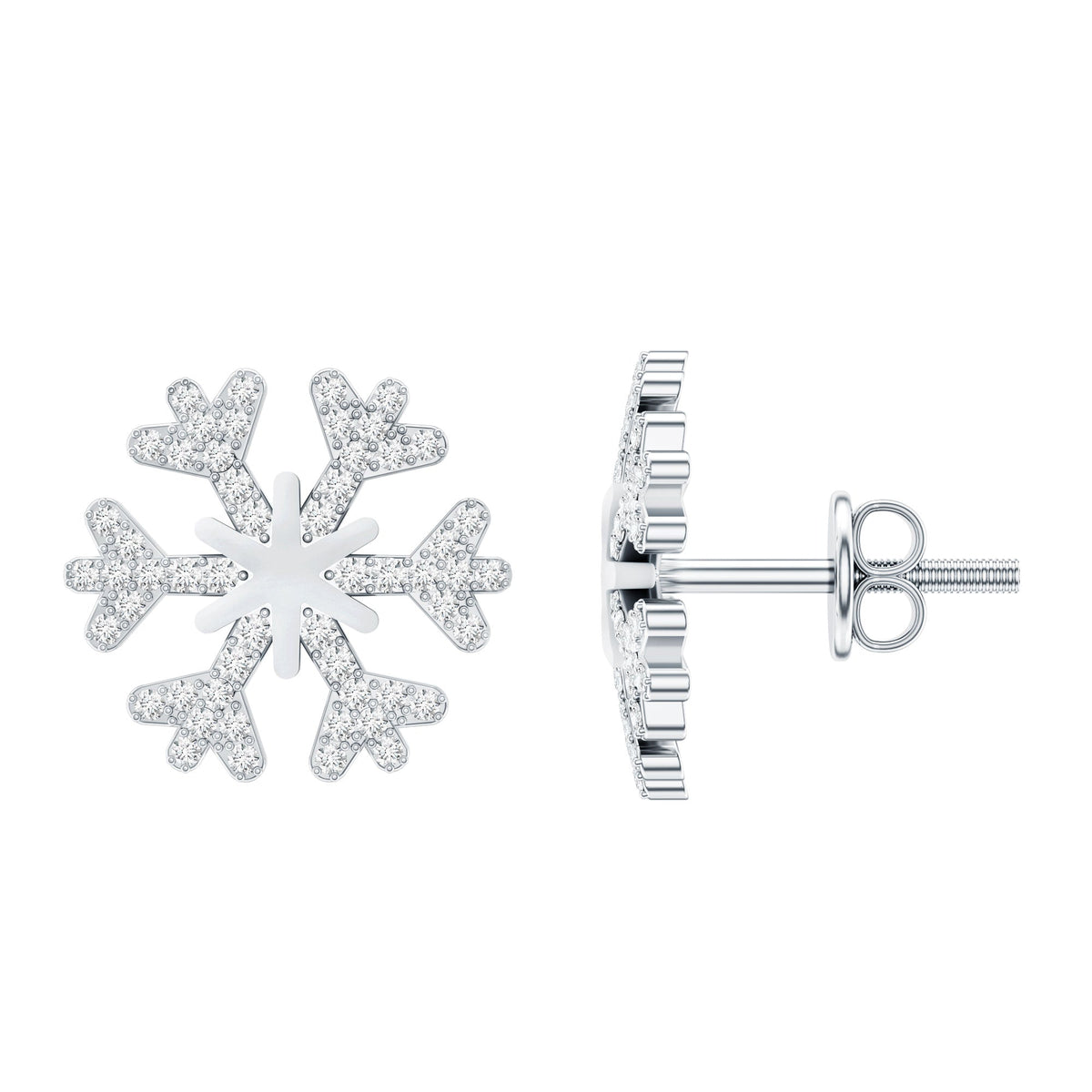 Natural Diamond Snowflake Earrings with Screw Back
