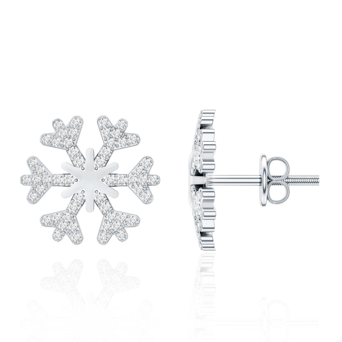 Natural Diamond Snowflake Earrings with Screw Back