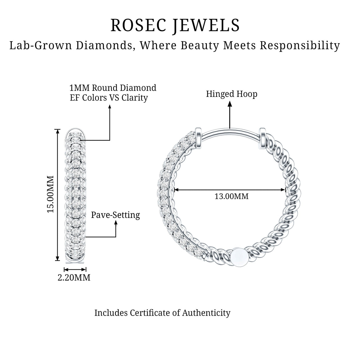 Classic Diamond Hinged Hoop Earrings with Certificate