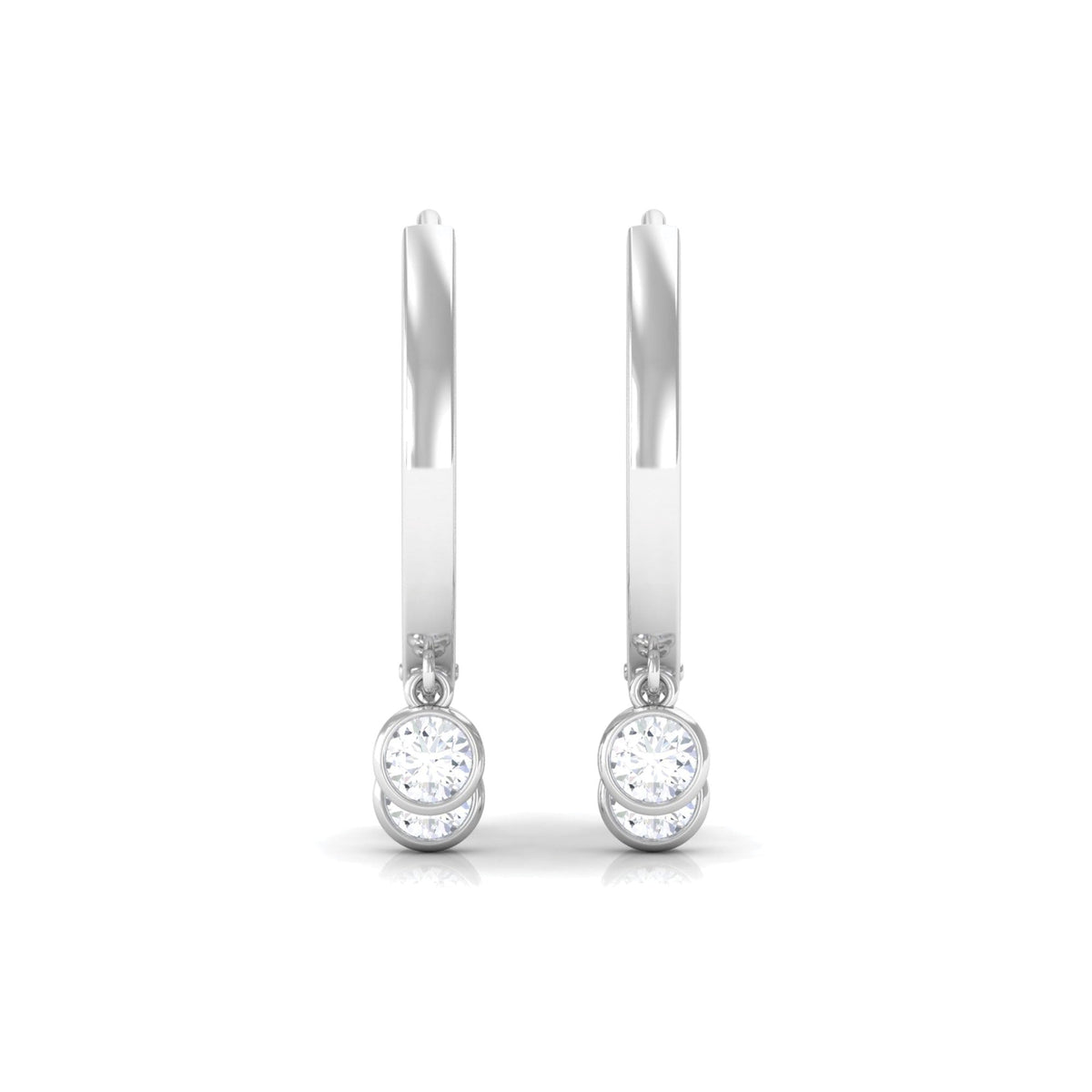 Natural 3 Stone Diamond Drop Hoop Earrings