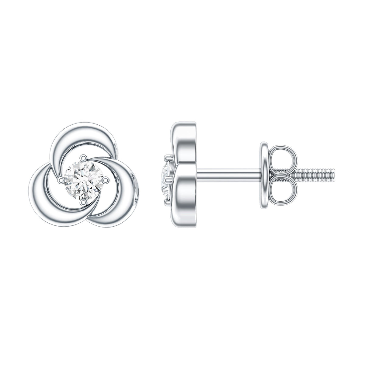 Diamond Swirl Stud Earring with Screw Back