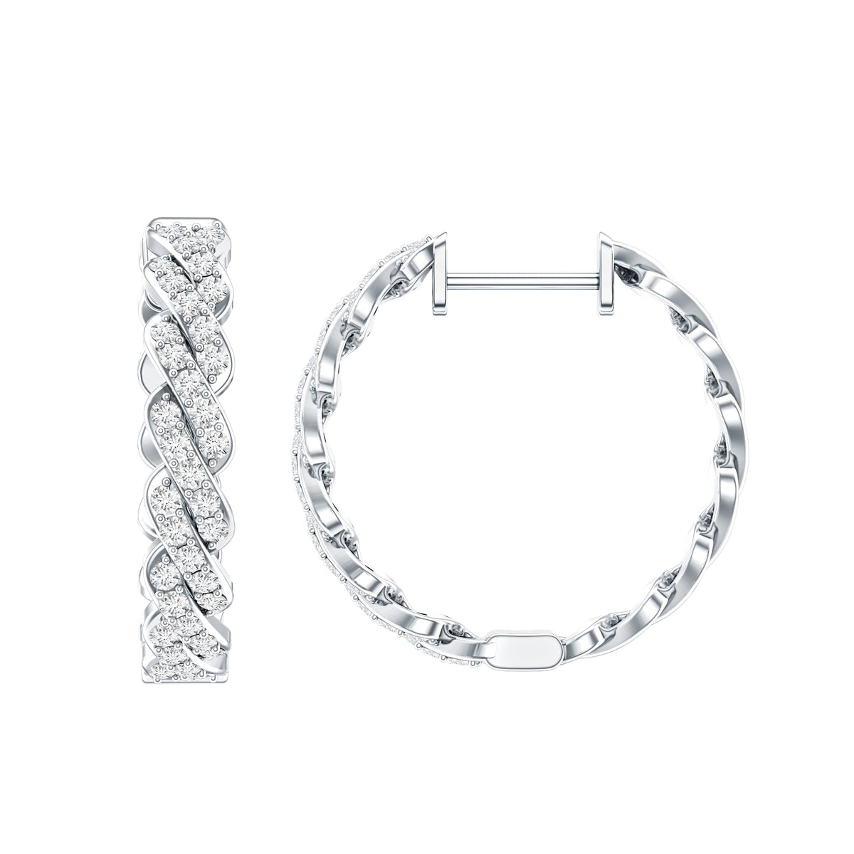 Natural Diamond Twisted Hoop Earrings with Certificate
