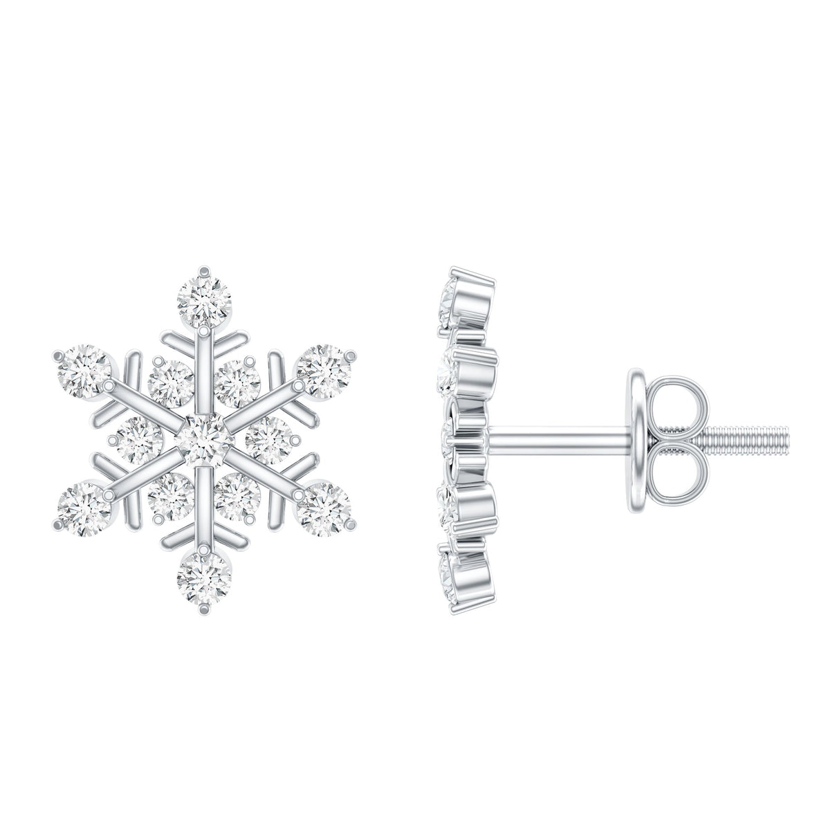 Certified Diamond Snowflake Stud Earrings with Screw Back