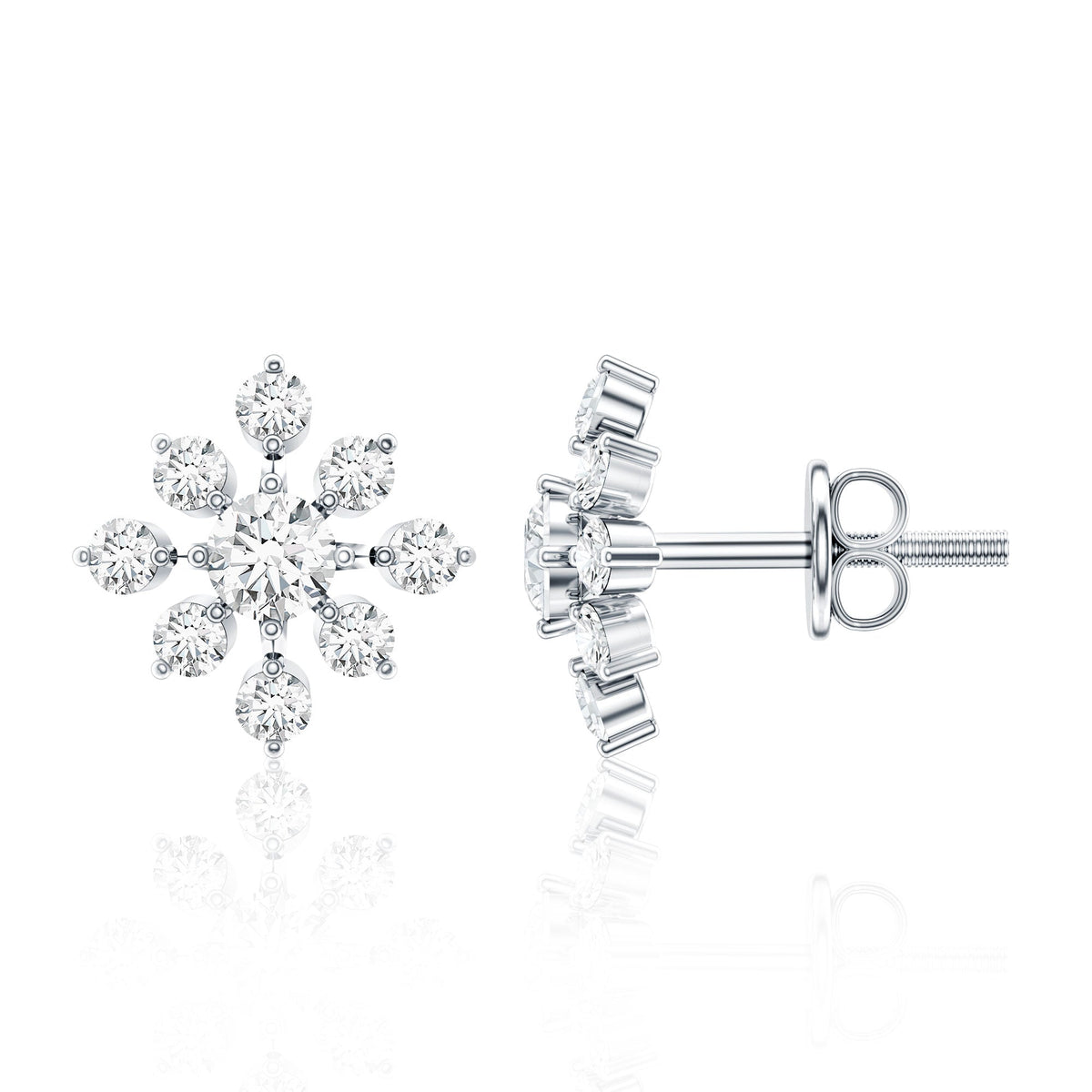 Round Cut Diamond Flower Stud Earrings for Women