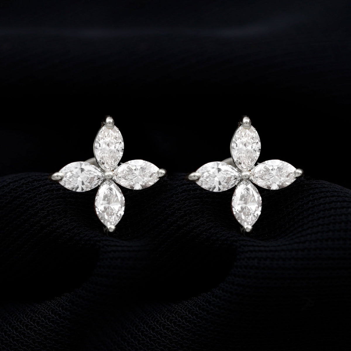 Marquise Shape Moissanite Flower Stud Earrings