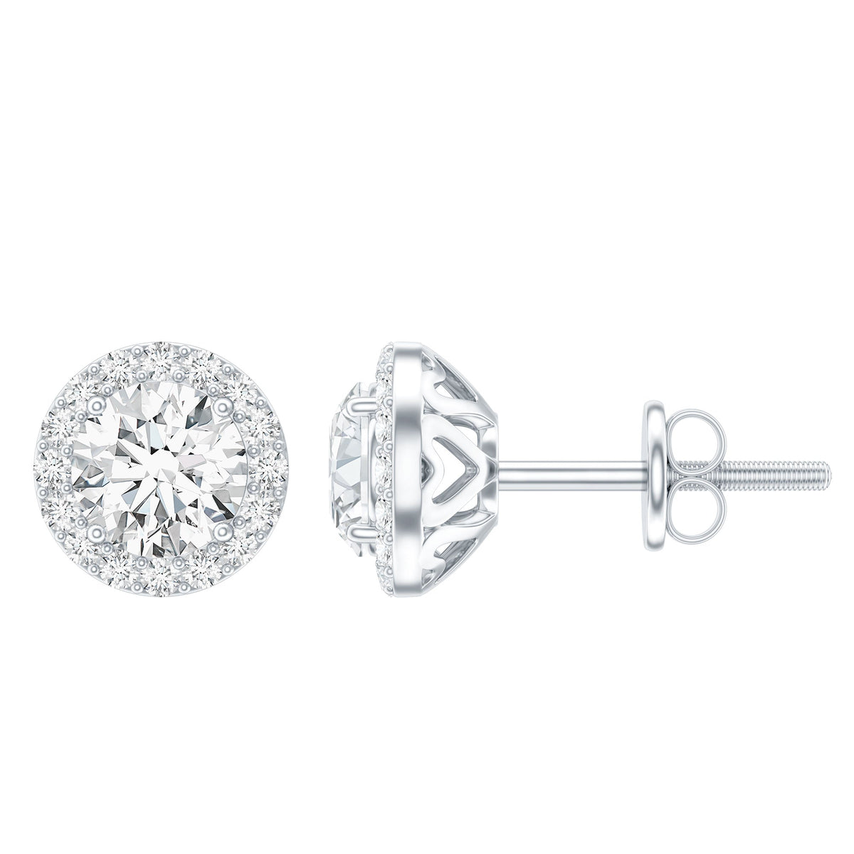 Certified 1 Carat Round Moissanite Classic Stud Earrings in Silver
