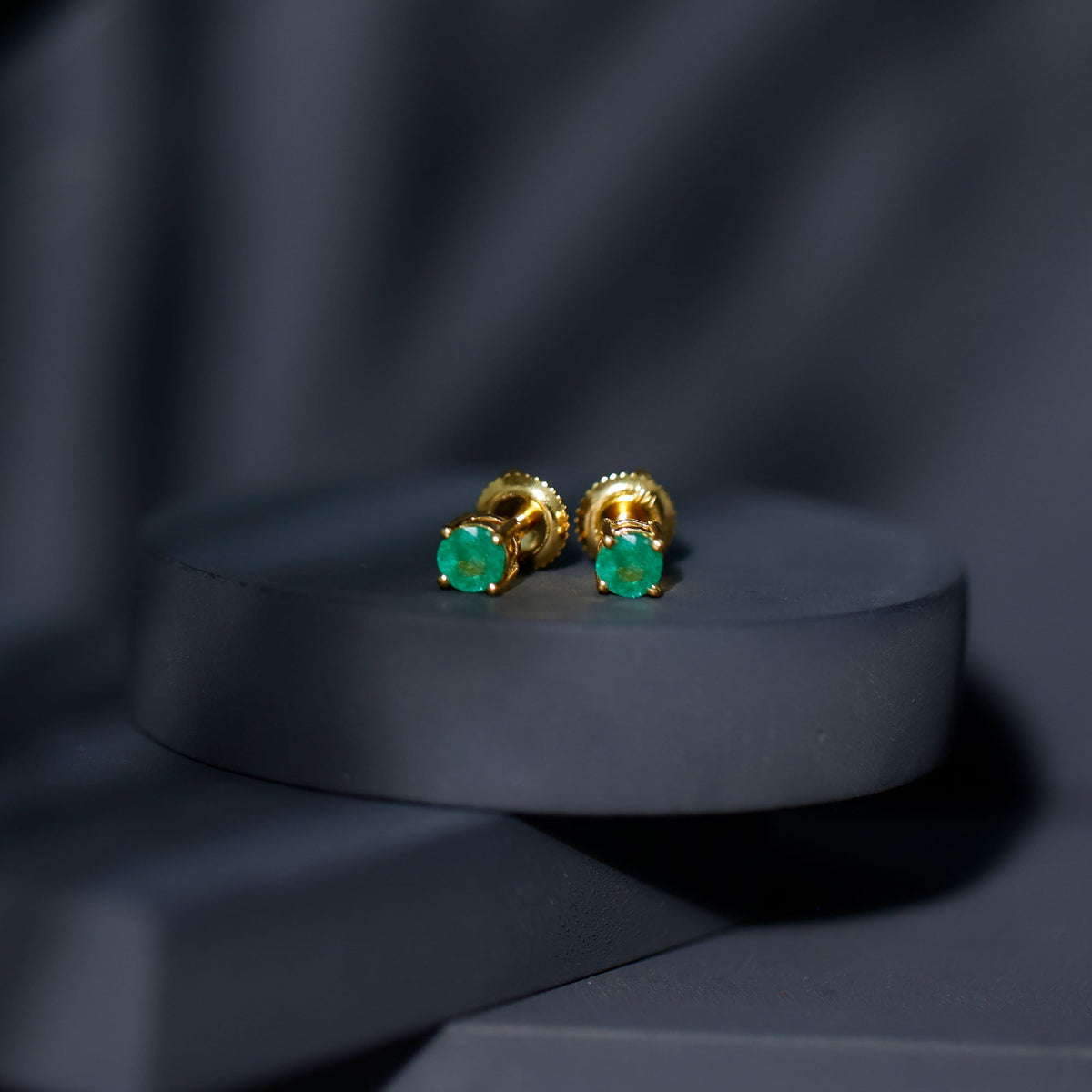 Round Cut 5 MM Real Emerald Stud Earrings