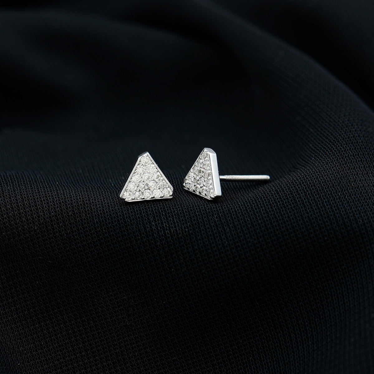 Genuine Diamond Triangle Stud Earrings