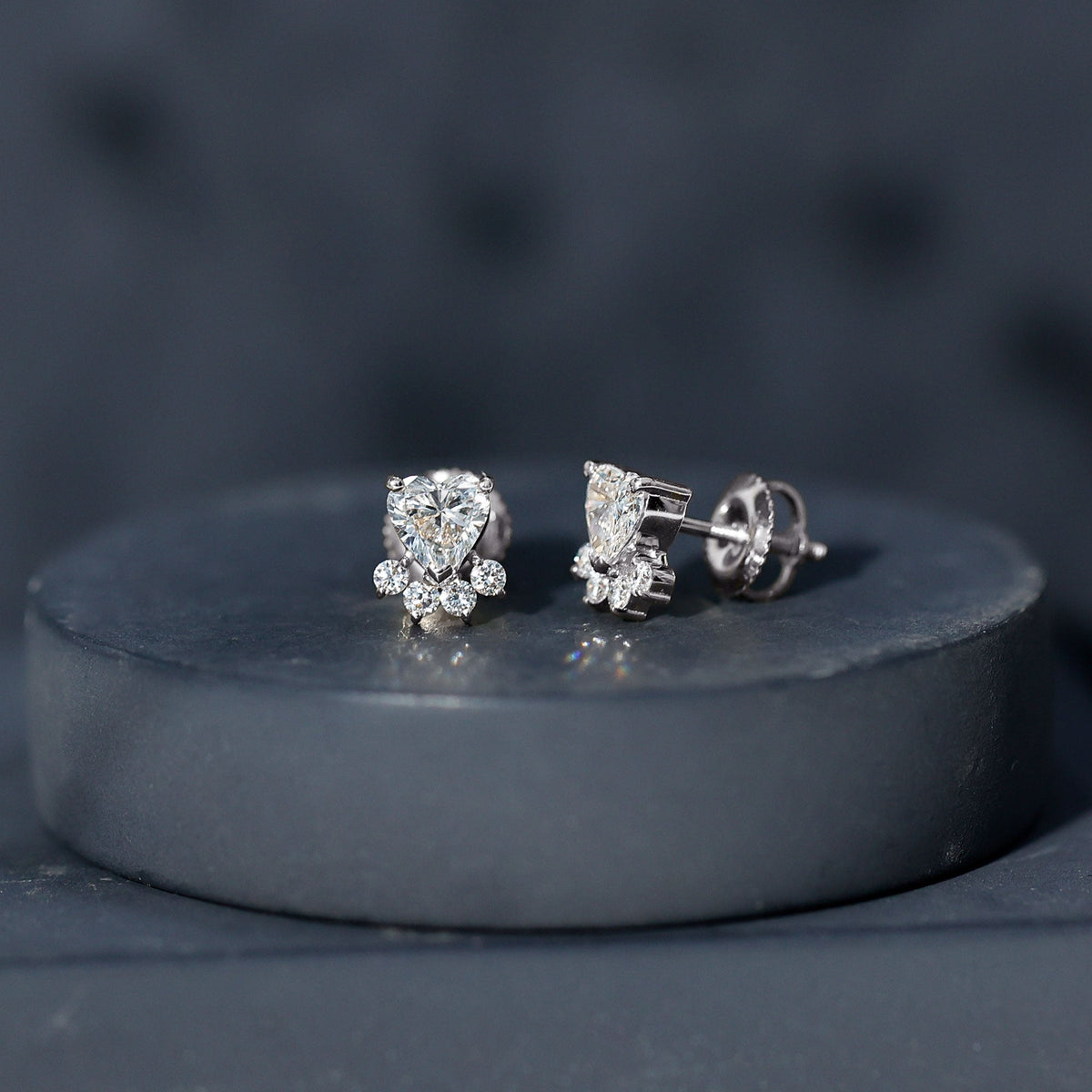 Heart and Round Shape Moissanite Paw Stud Earrings