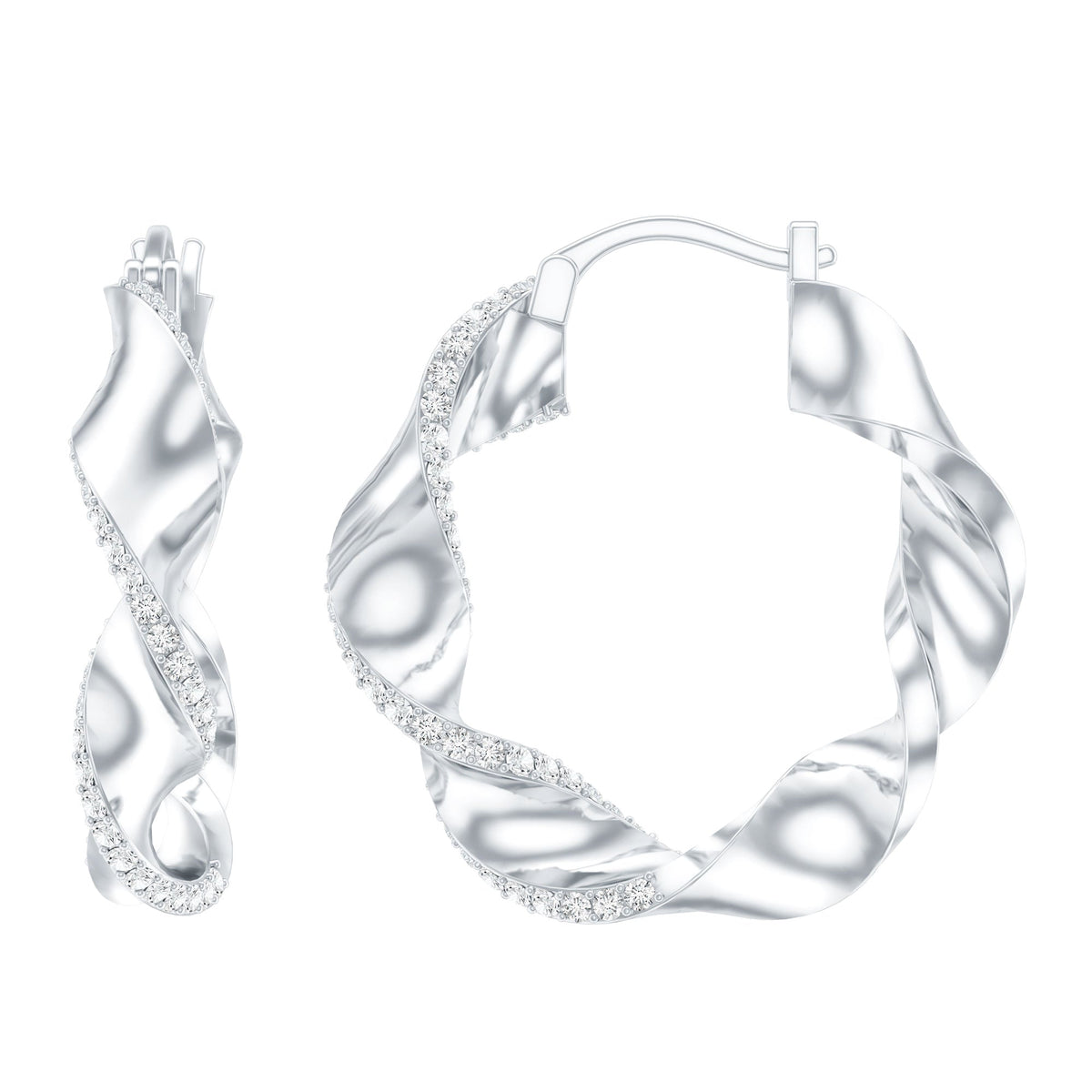 Lab Grown Diamond Twisted Hoop Earrings with Snap Back