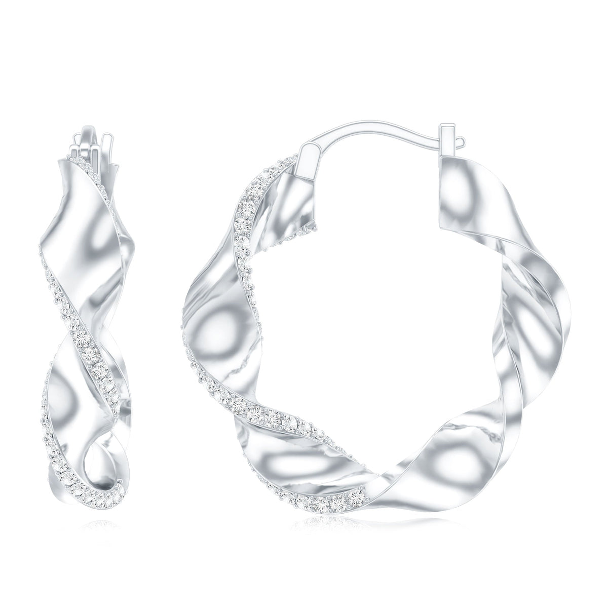 Lab Grown Diamond Twisted Hoop Earrings with Snap Back