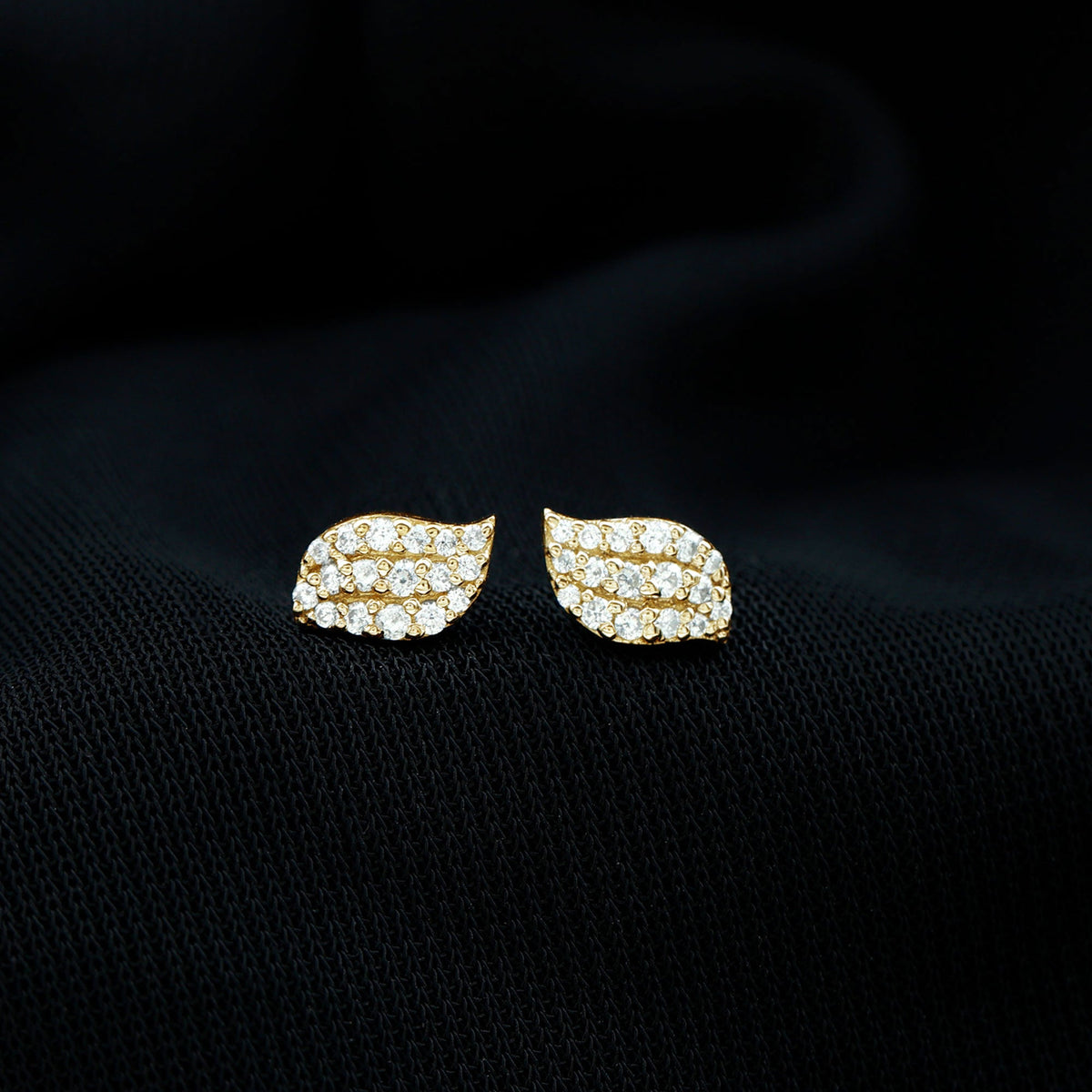 Certified Moissanite Leaf Stud Earrings in Pave Setting