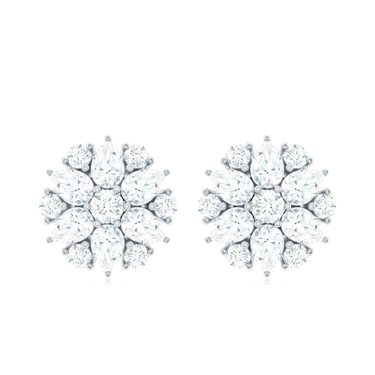 Certified Moissanite Flower Stud Earrings with Screw Back
