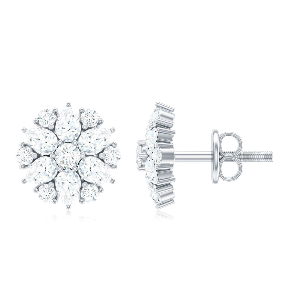 Certified Moissanite Flower Stud Earrings with Screw Back