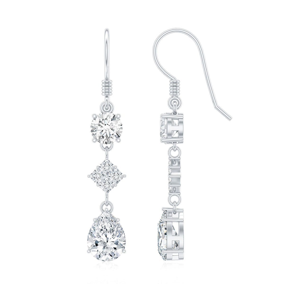 Certified Moissanite Bridal Dangle Earrings with Fish Hook