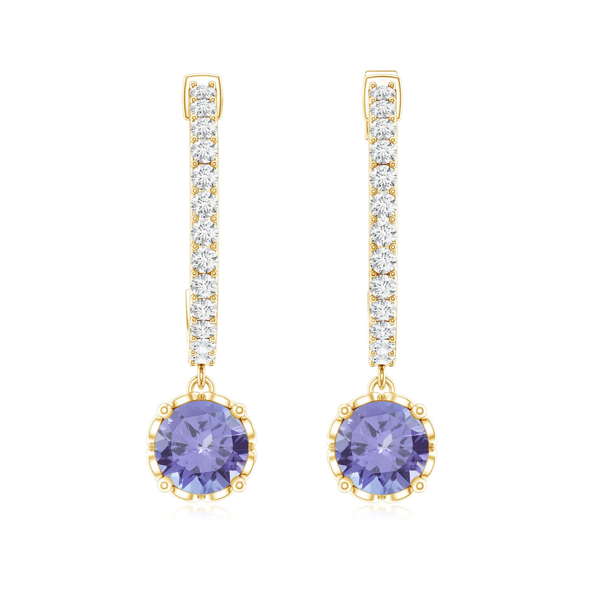 Natural 1 Carat Tanzanite Drop Hoop Earrings with Diamond