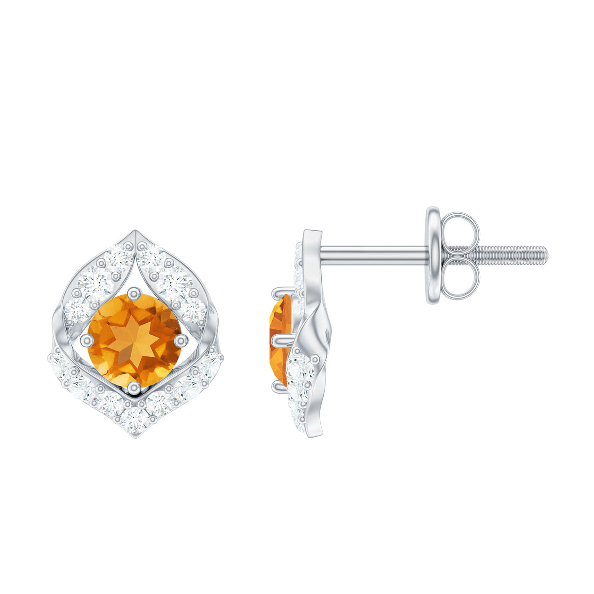 Nature Inspired Citrine Leaf Earrings with Diamond