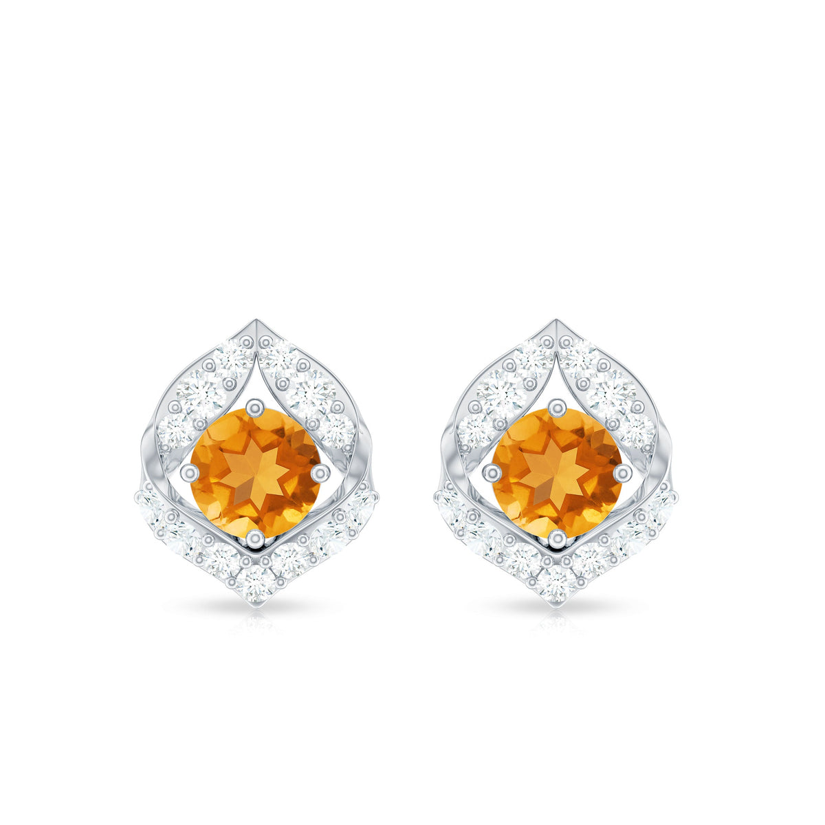 Nature Inspired Citrine Leaf Earrings with Diamond